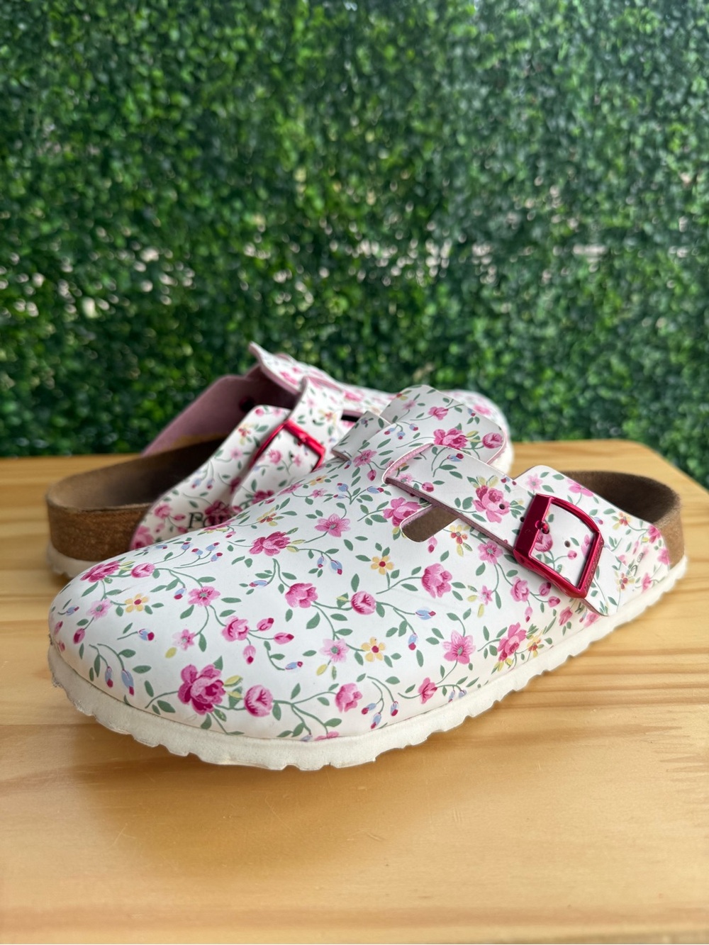 Papillio by Birkenstock Floral Clogs Women’s 8 EU 39 Pink Buckle Slip-On